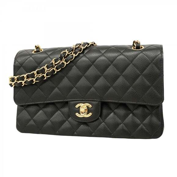 CHANEL Handbags - Chanel Matelasse Shoulder Bag with Double Flap and Chain, Caviar Skin, Black,...